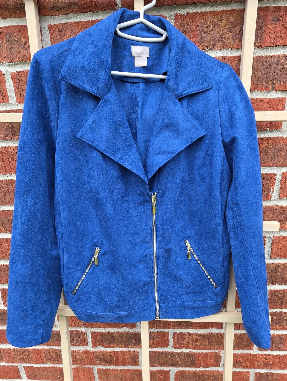 Chicos Faux Suede Jacket Artisan Sapphire Blue Moto Snap Front Chicos 0 4/6